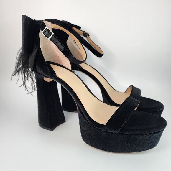 Antonio Melani Black Velvet Janie Feather Platform Heels - Picture 1 of 8